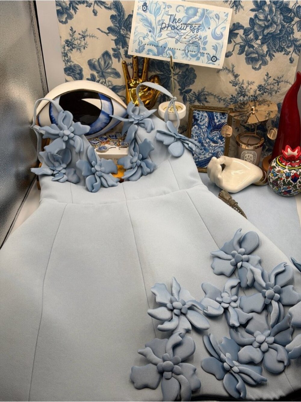 🆕 BRONX & BANCO 🧿 NWOT Emma 3D Floral Mini Dress, Pastel Blue - Sz XS US 2 - Picture 12 of 14